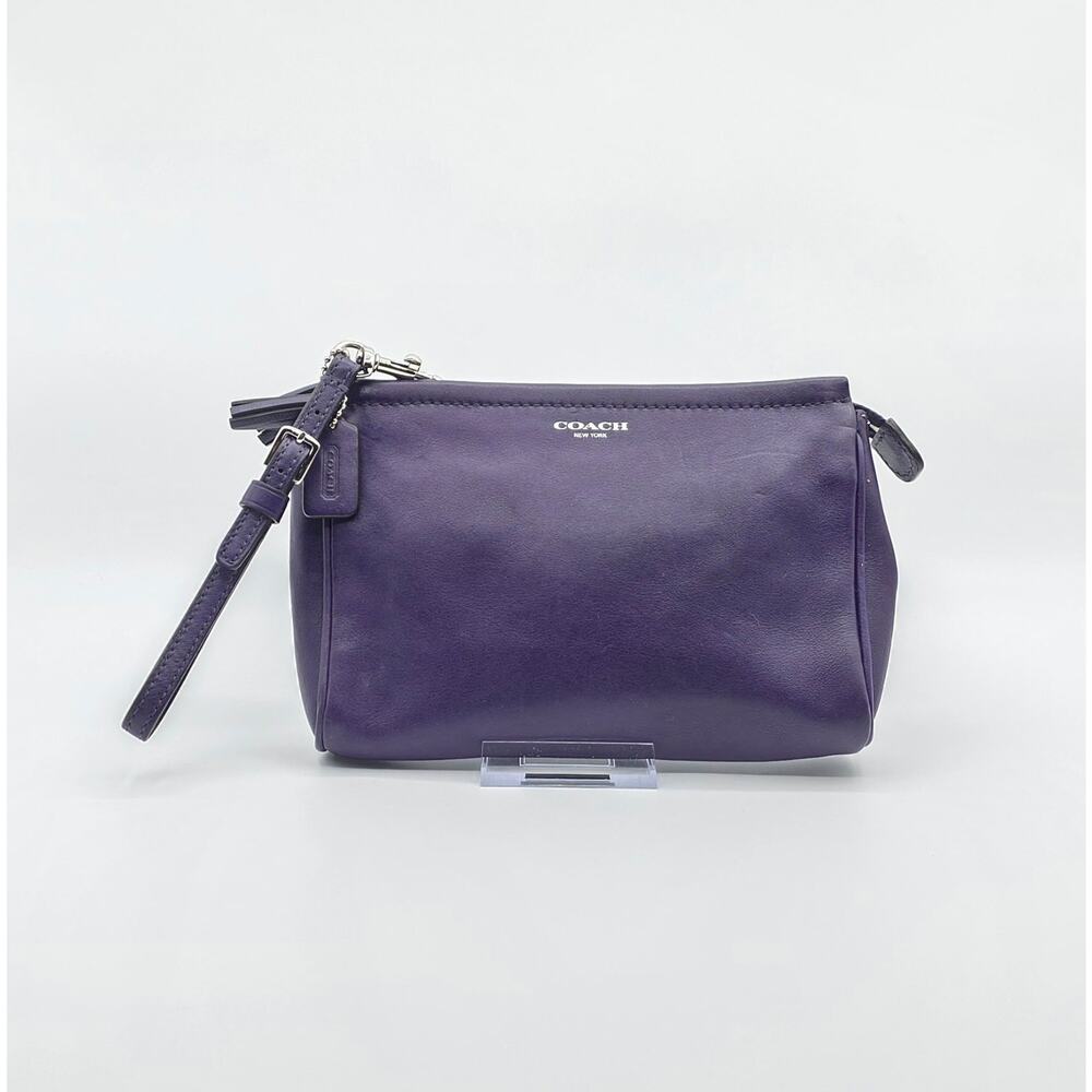 Coach Rare oversized Purple Leather Wristlet w tassles 8.5 x 5.5 x 2"